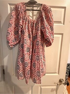 Elan Pink, White and Black Puff-Sleeve Tunic Dress